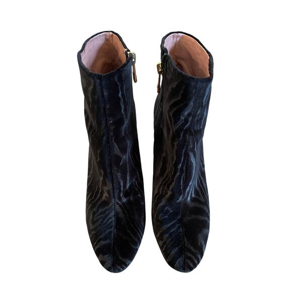 Anthropologie 8 Louise et Cie Velvet Burnout Ankle Boots Zebra Pattern Black 38 - Picture 3 of 8